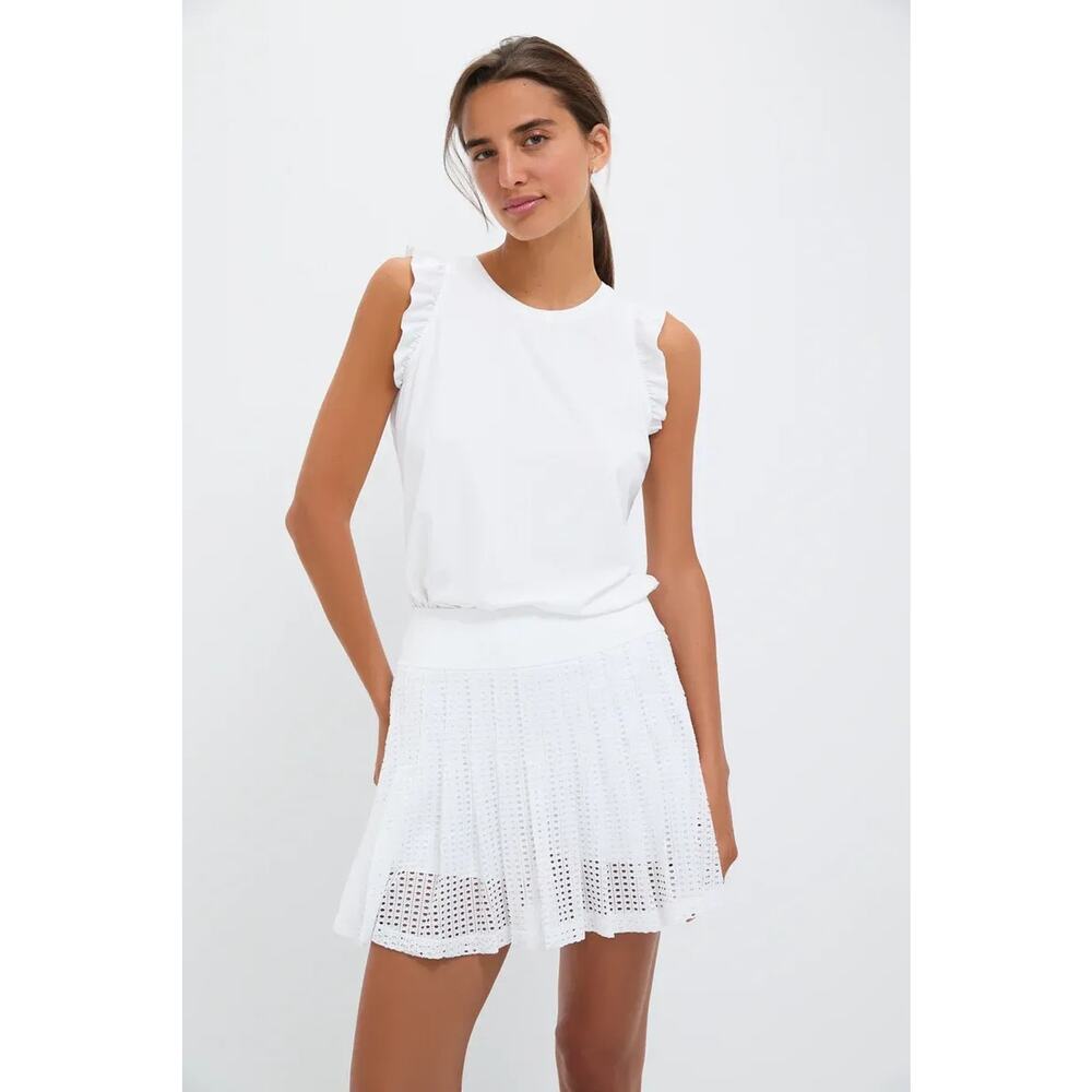 Tuckernuck Sport Tank Top Womens Medium White Performance Jersey Ruffle Tennis